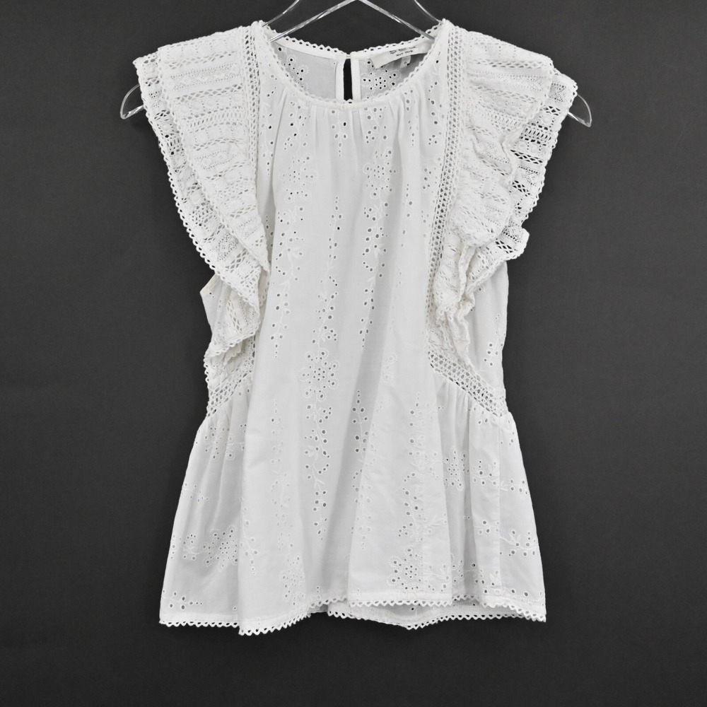 SEA Womens Lea Flutter Sleeve Top‎ in Pure White Size 0 Blouse Cotton India Boho